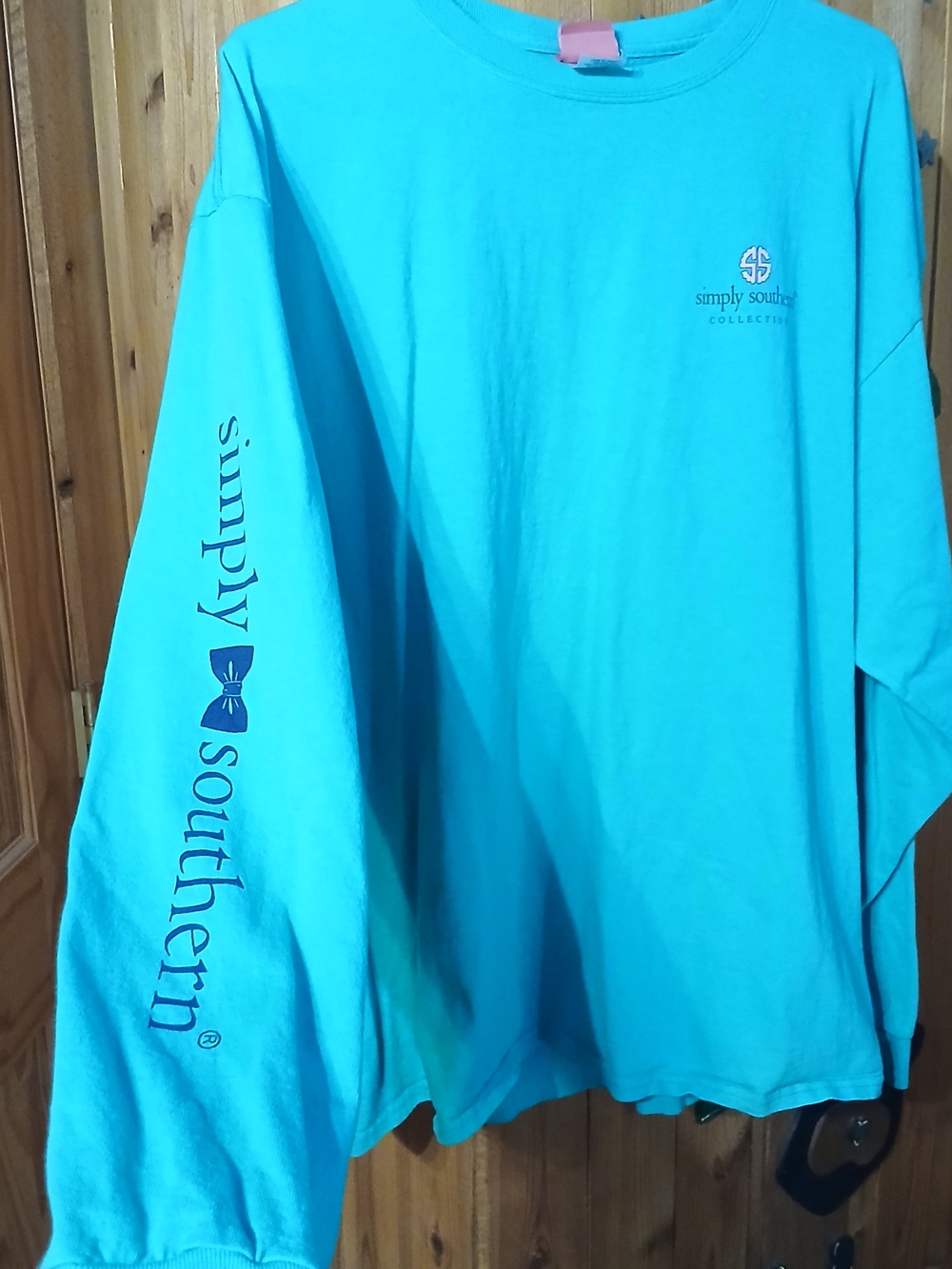 Simply Southern Teal Long Sleeve Tee with Floral Flip-Flop Back Graphic - Picture 4 of 6